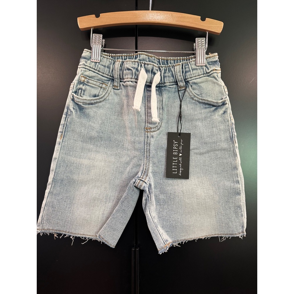 Little Bipsy Kids Light Wash Denim Shorts Raw Hem Elastic Waist 5-6T